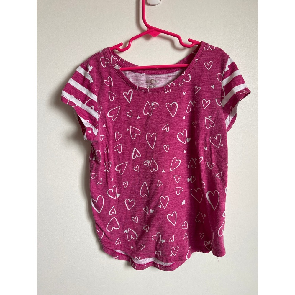 SO Girls Pink Heart Print Cutest Tee Short Sleeve Striped Size 12